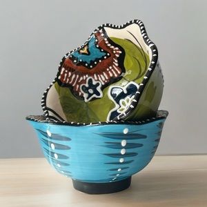 Blue Sky Ceramics Heather Goldminc Fluted Pedestal Bowl Set